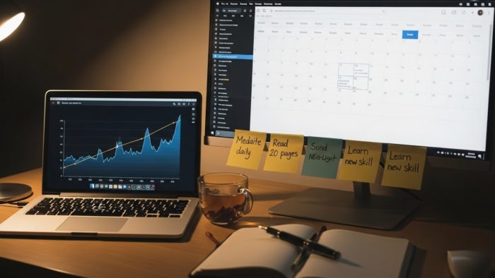 ノートとPCのデスク