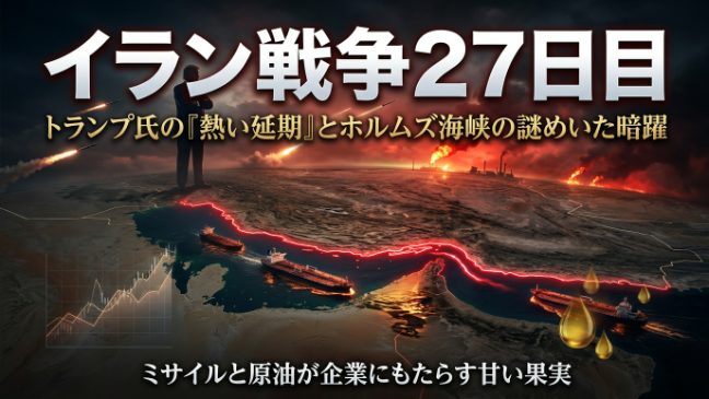 イラン戦争27日目──トランプの“熱い延期”とホルムズの妖しい駆け引き。ミサイルと原油が運ぶ、企業たちの甘い果実